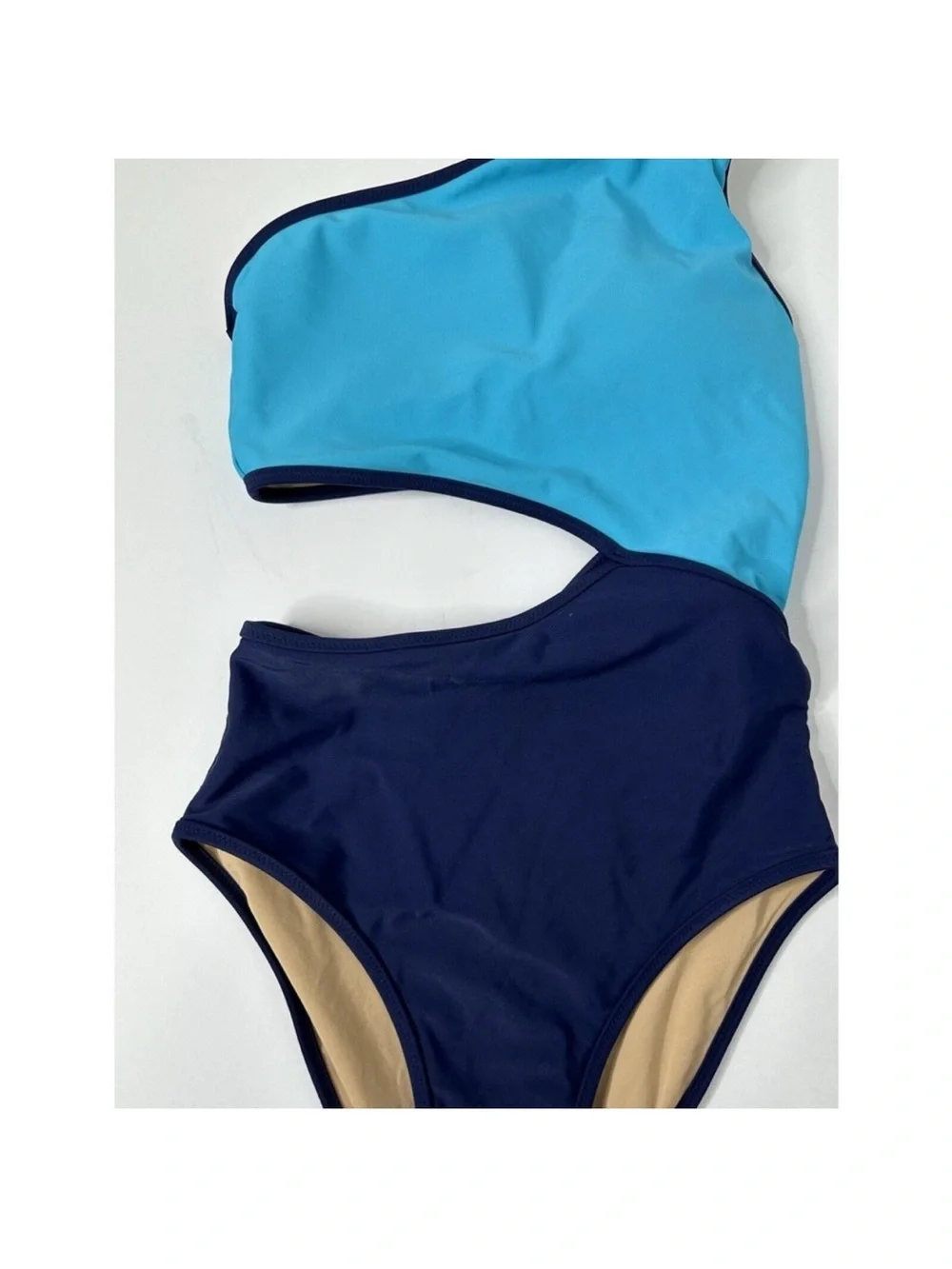 J.Crew One Shoulder Cutout One Piece Swimsuit Blue Colorblock High Waist Sz L
